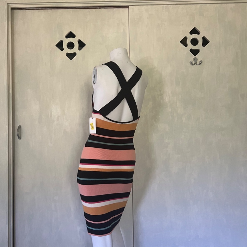 Ella moss striped body con knit dress